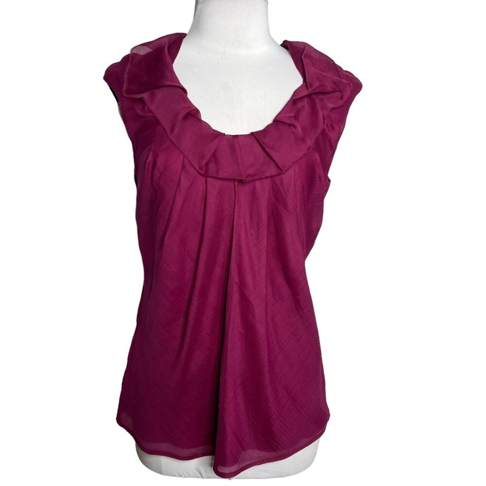Lela rose silk pink ruffle neck tank top sz 6